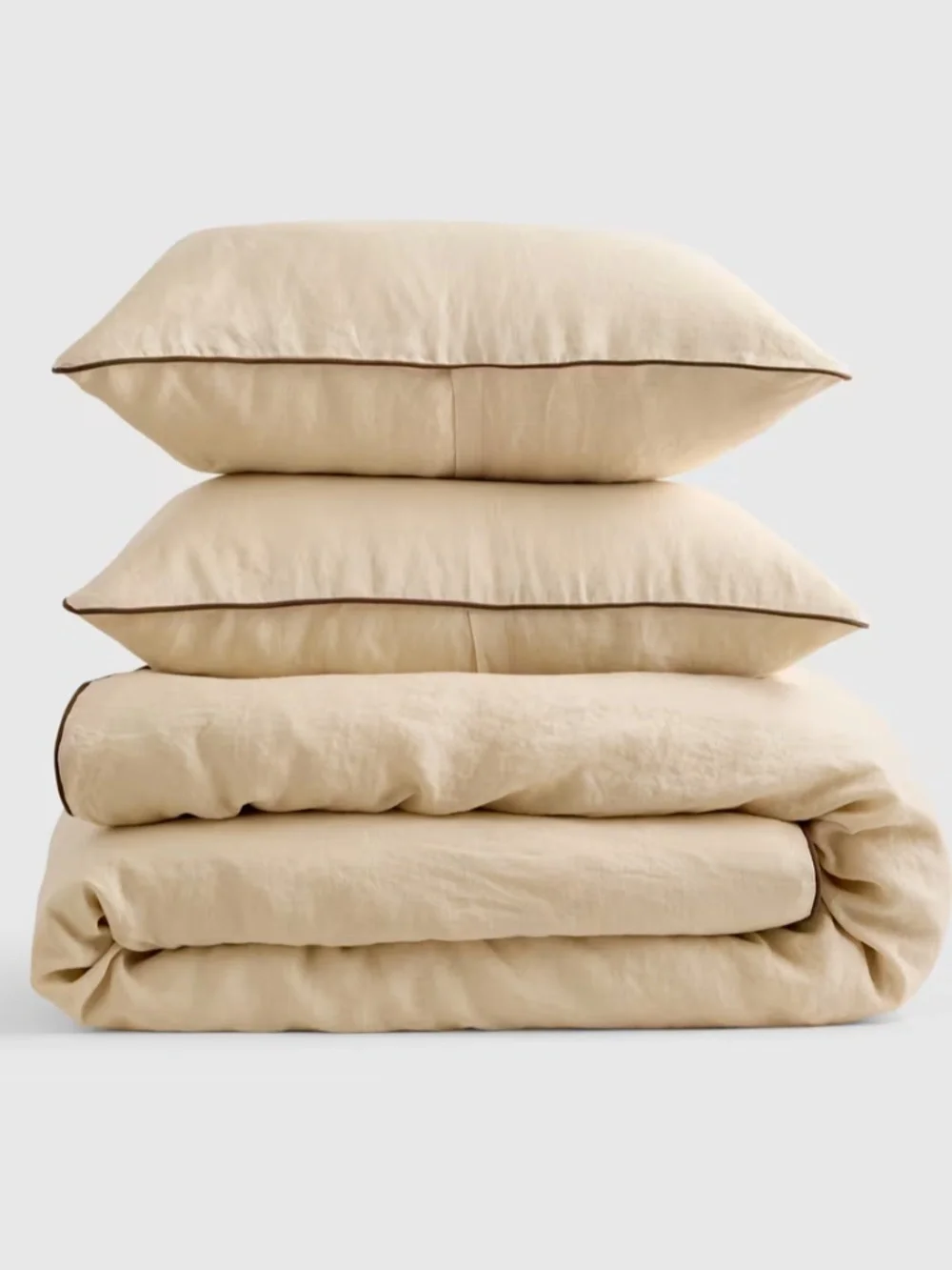 European Linen Piped Duvet Cover Oat/Espresso King Quince